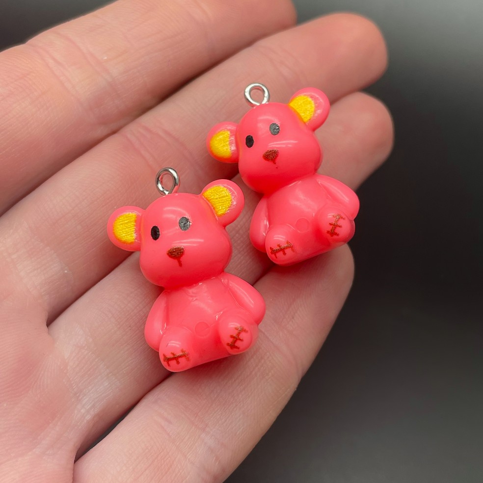 10,5*22мм, Цвет серебро, Подвеска Мишка ярко-розовый  