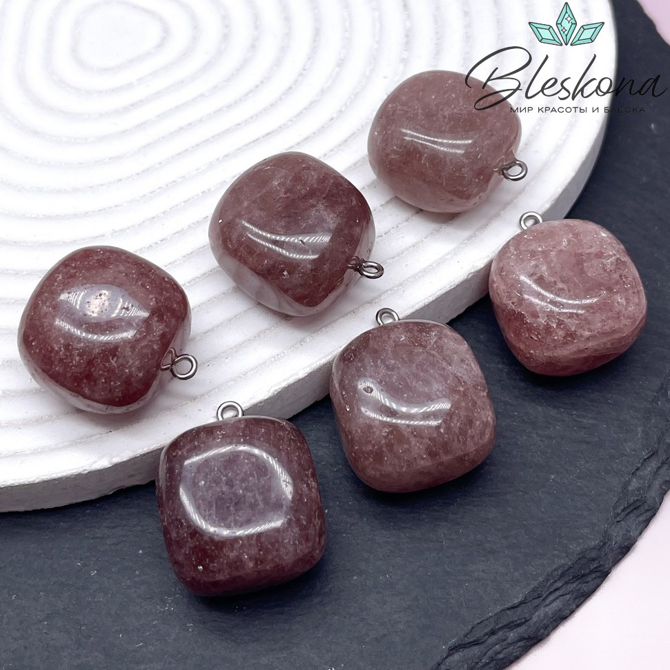 (23-26)*(16-22) мм Цвет серебро, Подвеска фриформ Кварц клубничный