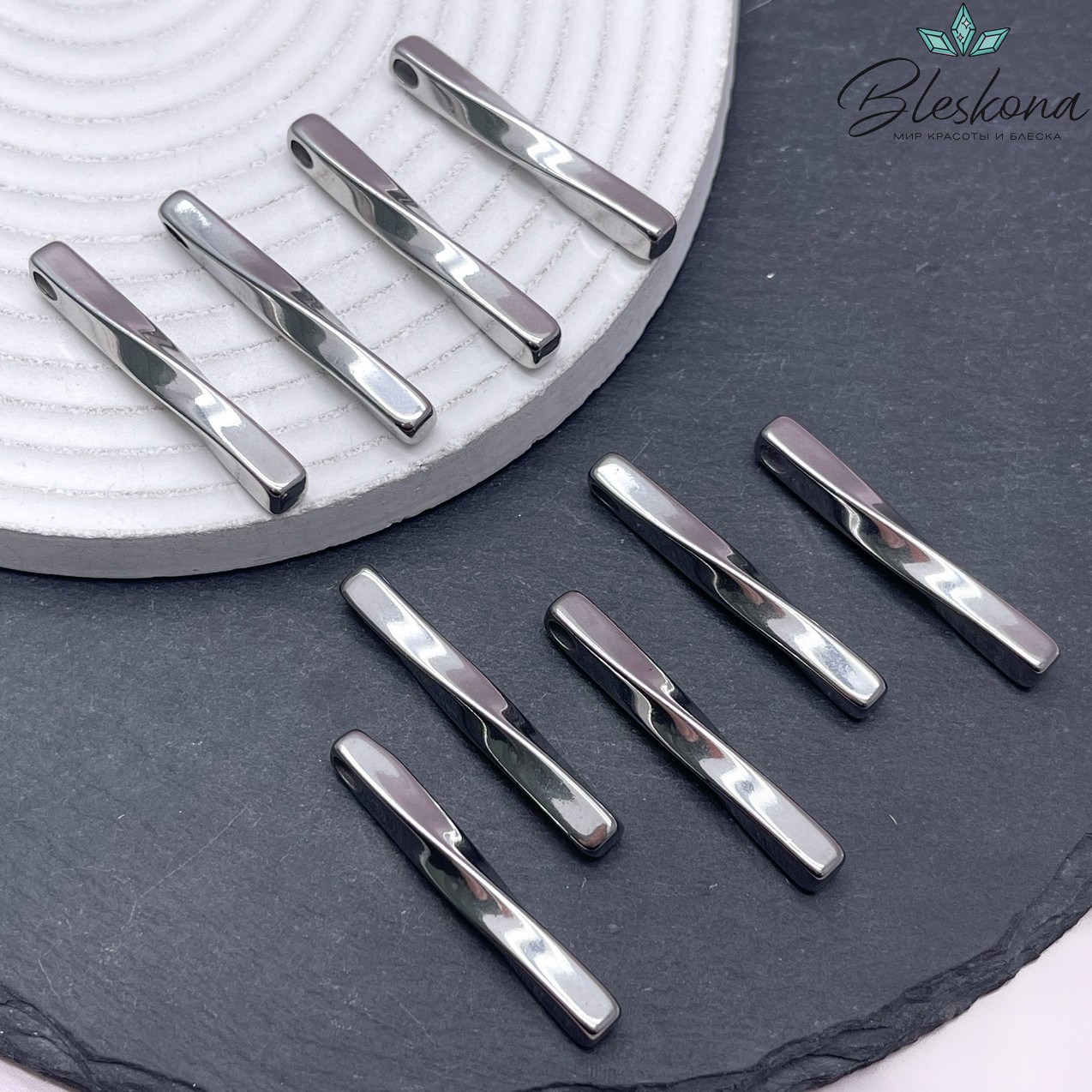 39,8*5,5 мм Цвет серебро, Подвеска палочка крученая