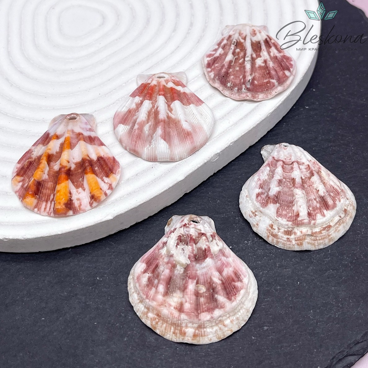 (35-41)*(30-37) мм, Подвеска Ракушка бело-бордовая