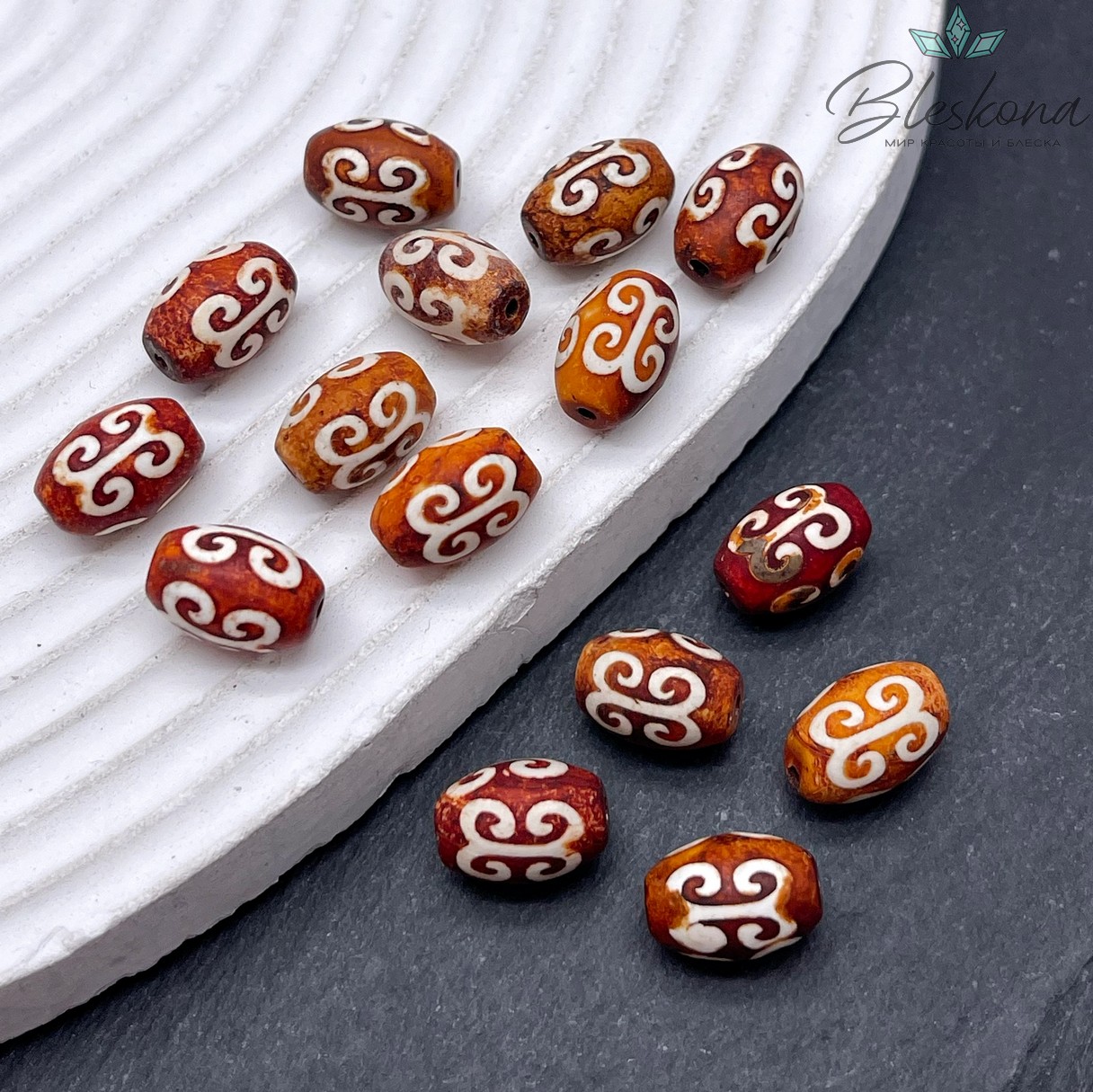 Бусина Дзи Вены Дракона коричневый бочонок 12*8 мм