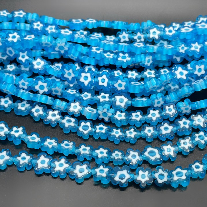 Муранское стекло синее цветок 6,5-7,5 мм