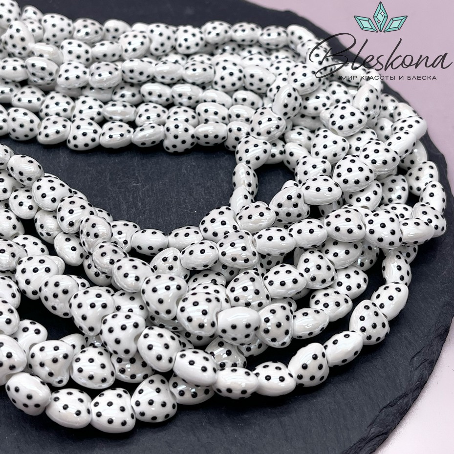 9,5-10 мм Бусина сердце, керамика цвет белый