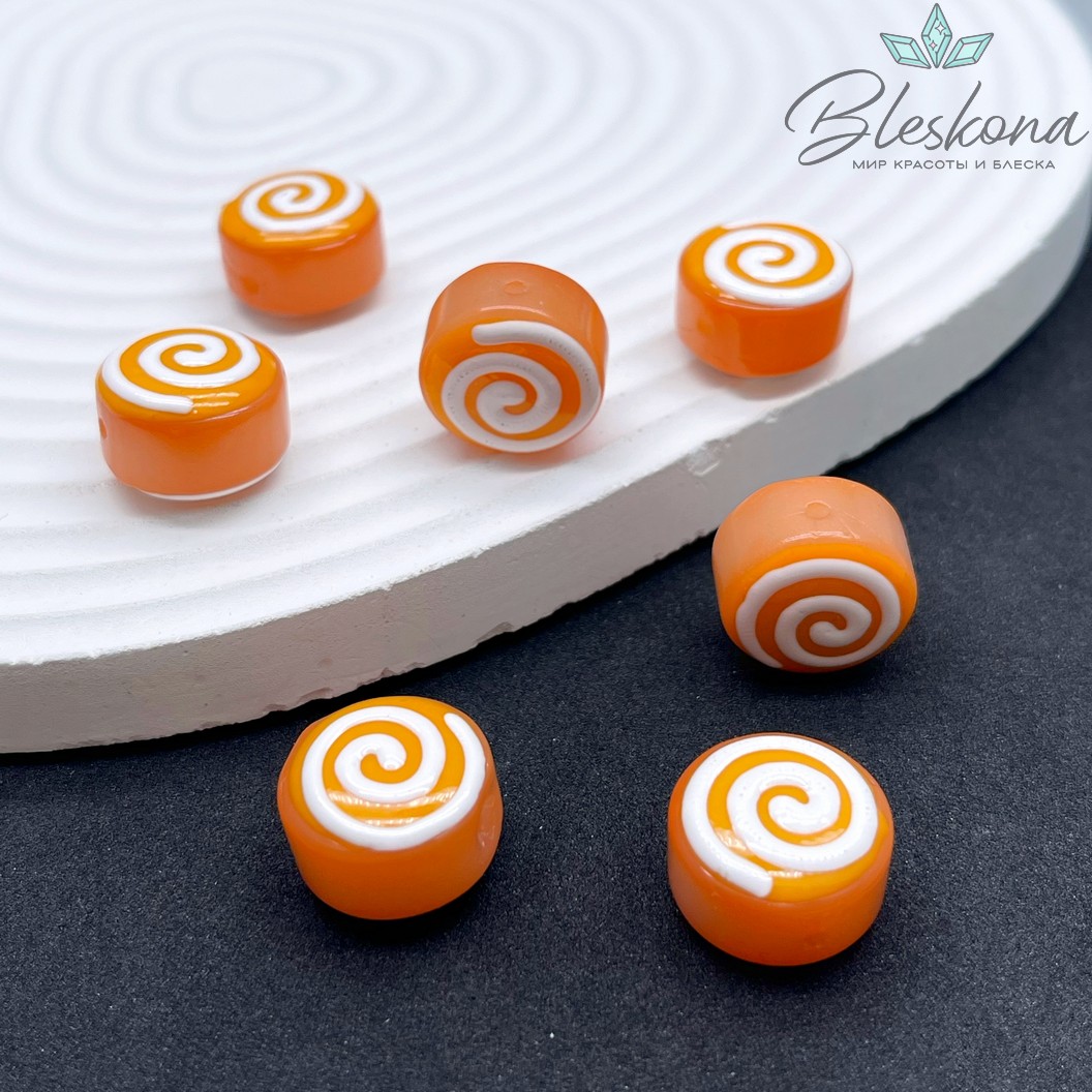 8*15 мм Бусина пончик коричневый спираль