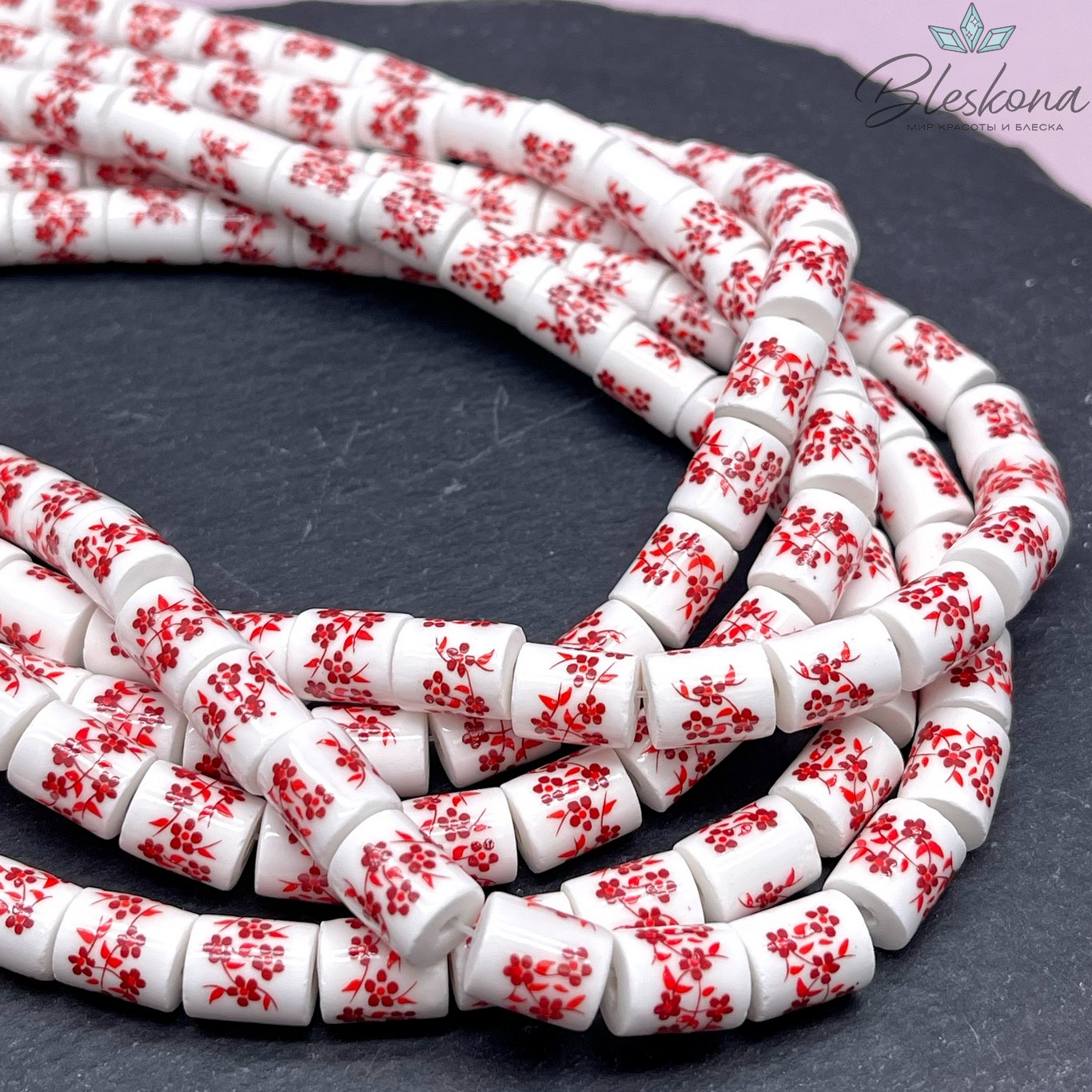 10,5*8,5 мм Керамика Бусина цилиндр роспись гжель №10 