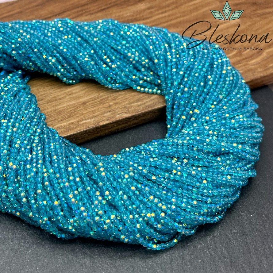 2 мм Бусины стекло темно-бирюзовое с переливом алмазная огранка
