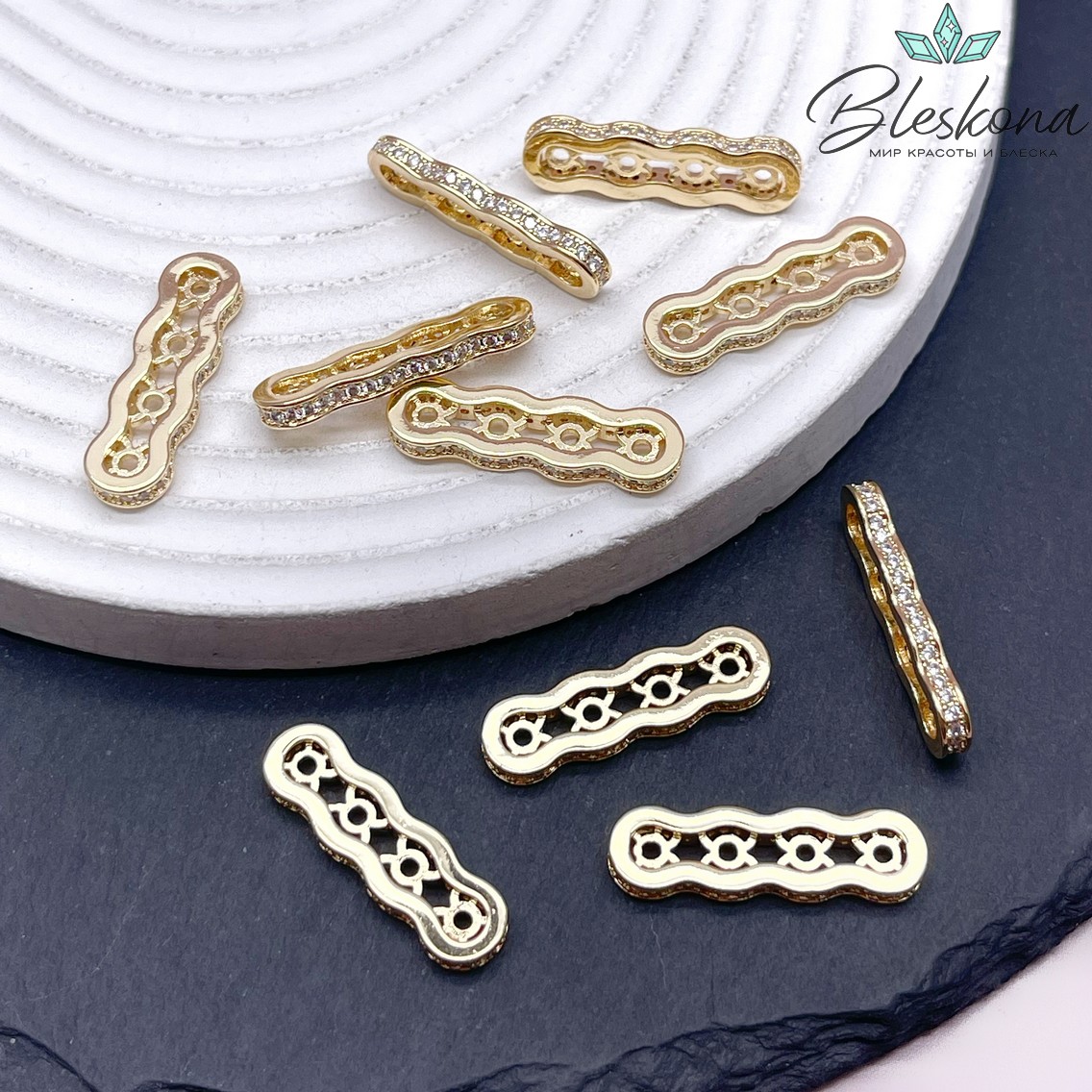 25*7 Цвет золото, Бусина разделитель 4 ряда стразы