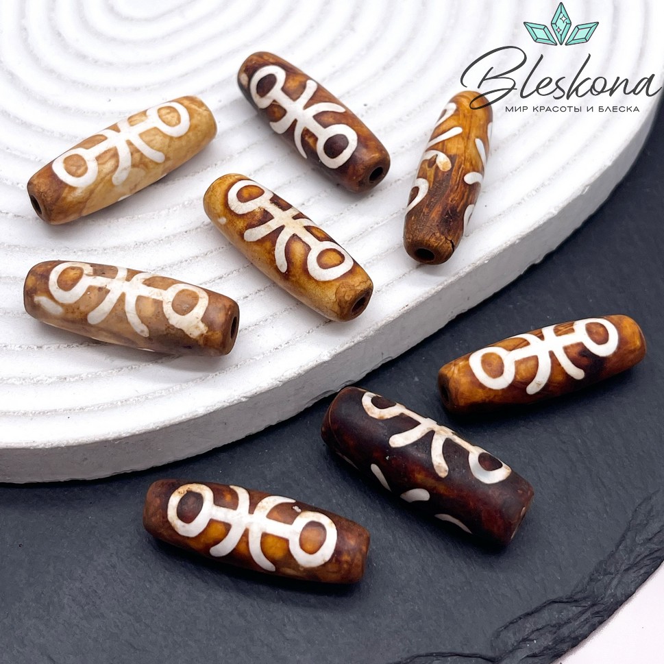 Бусина Дзи Сау (насекомое) коричневый матовый бочонок 30*11 мм