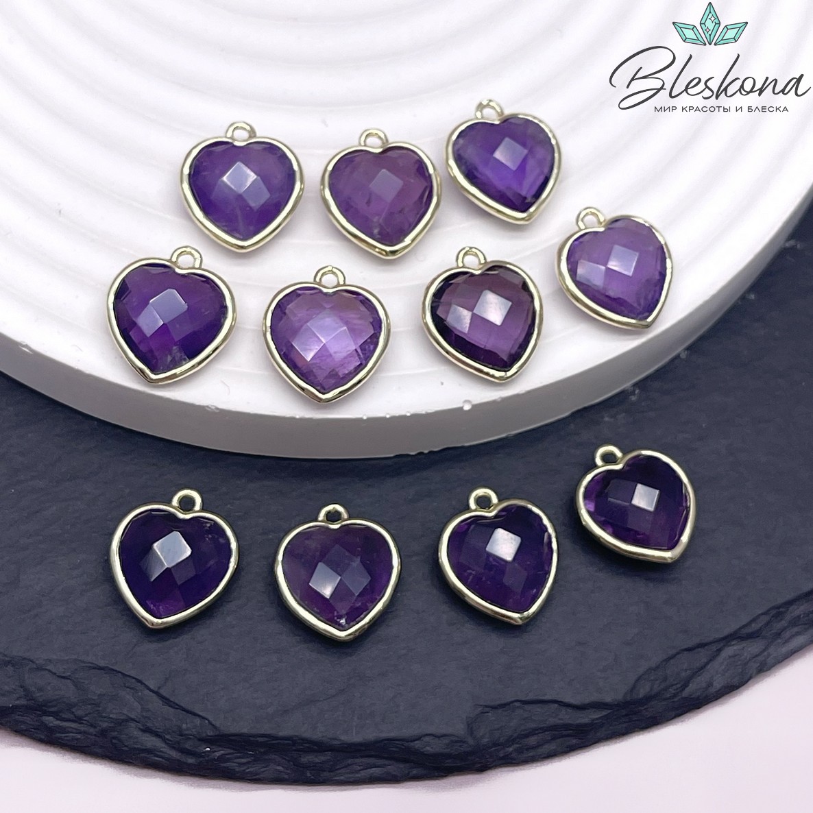 13*15мм,Цвет золото,Подвеска Сердце  Аметист огранка