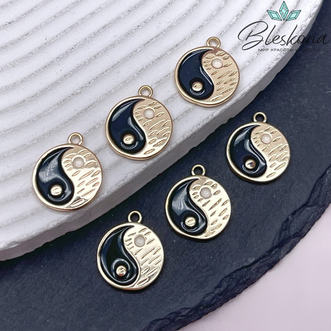 17,6*15 мм Цвет золото, Подвеска Инь-Янь эмаль