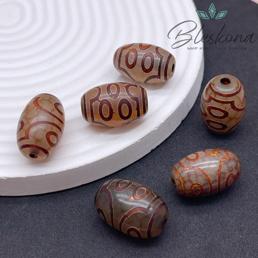 Бусина Дзи 7 глаз серо-коричневый бочонок 22*15 мм