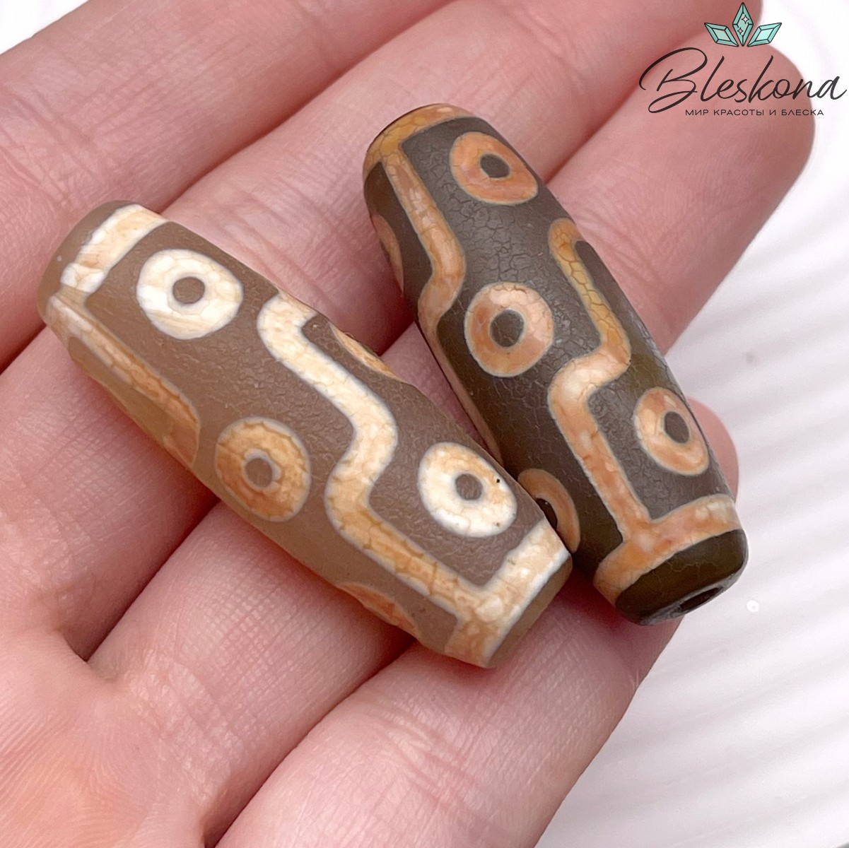 Бусина Дзи 9 глаз коричневый матовый бочонок 40*14 мм