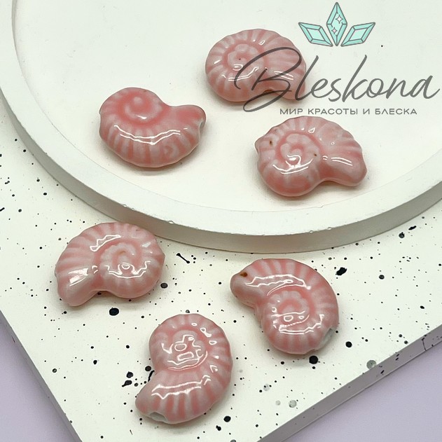 21*17 мм Бусина Аммонит, керамика цвет розовый