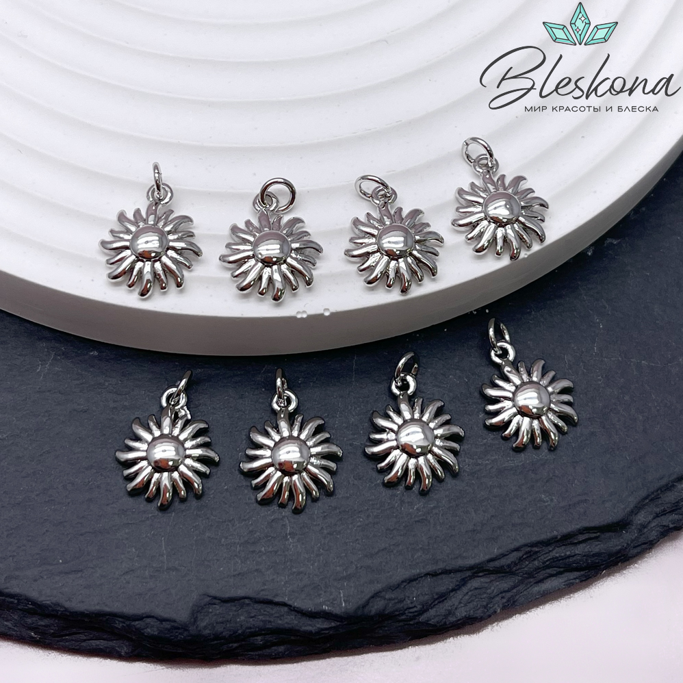 13*10 мм Цвет серебро, Подвеска солнце гладкое 