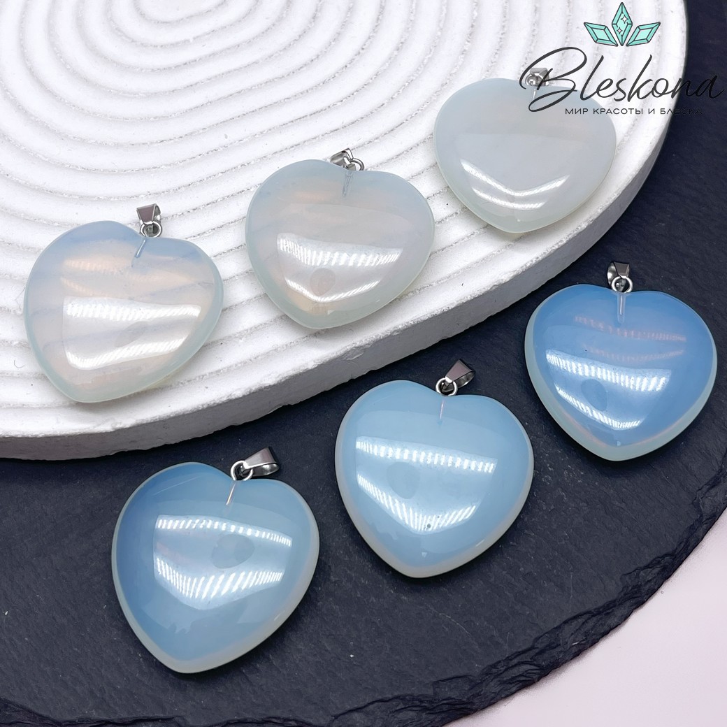 26*25 мм Цвет серебро, Подвеска Сердце пухлое Лунный камень (имитация)