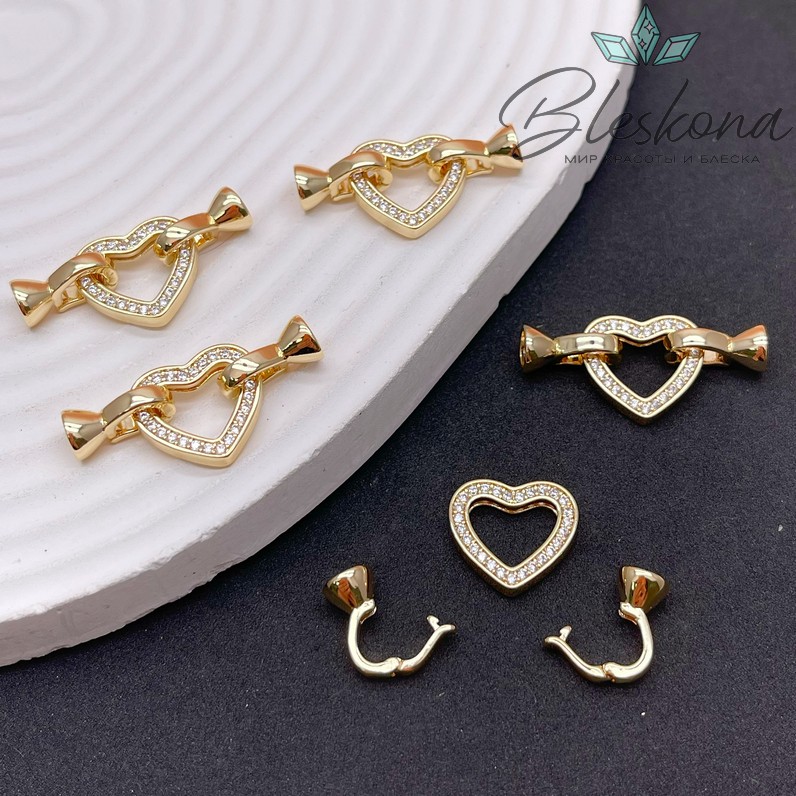 13*14 мм, цвет золото ,Замок сердце концевик 