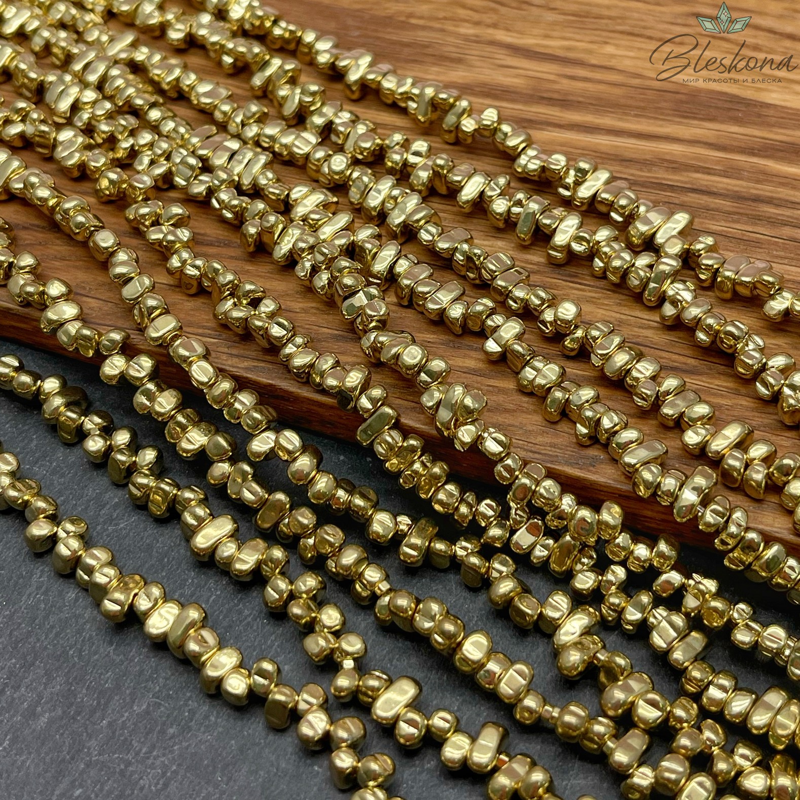 4,5-6мм Гематин сколы шлифованные, темное золото №3, имитация 