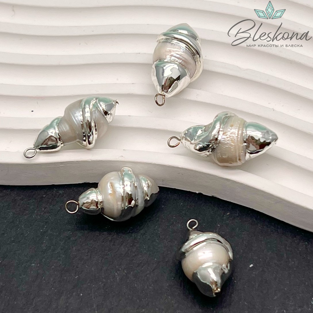 30*17 мм Цвет серебро, Подвеска  Жемчуг завиток