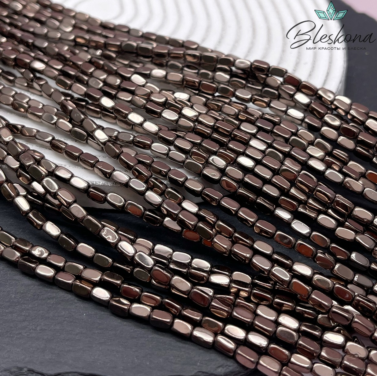 5*3 мм Гематин имитация, коричневый №1 (шоколадный), прямоугольник округленные стороны