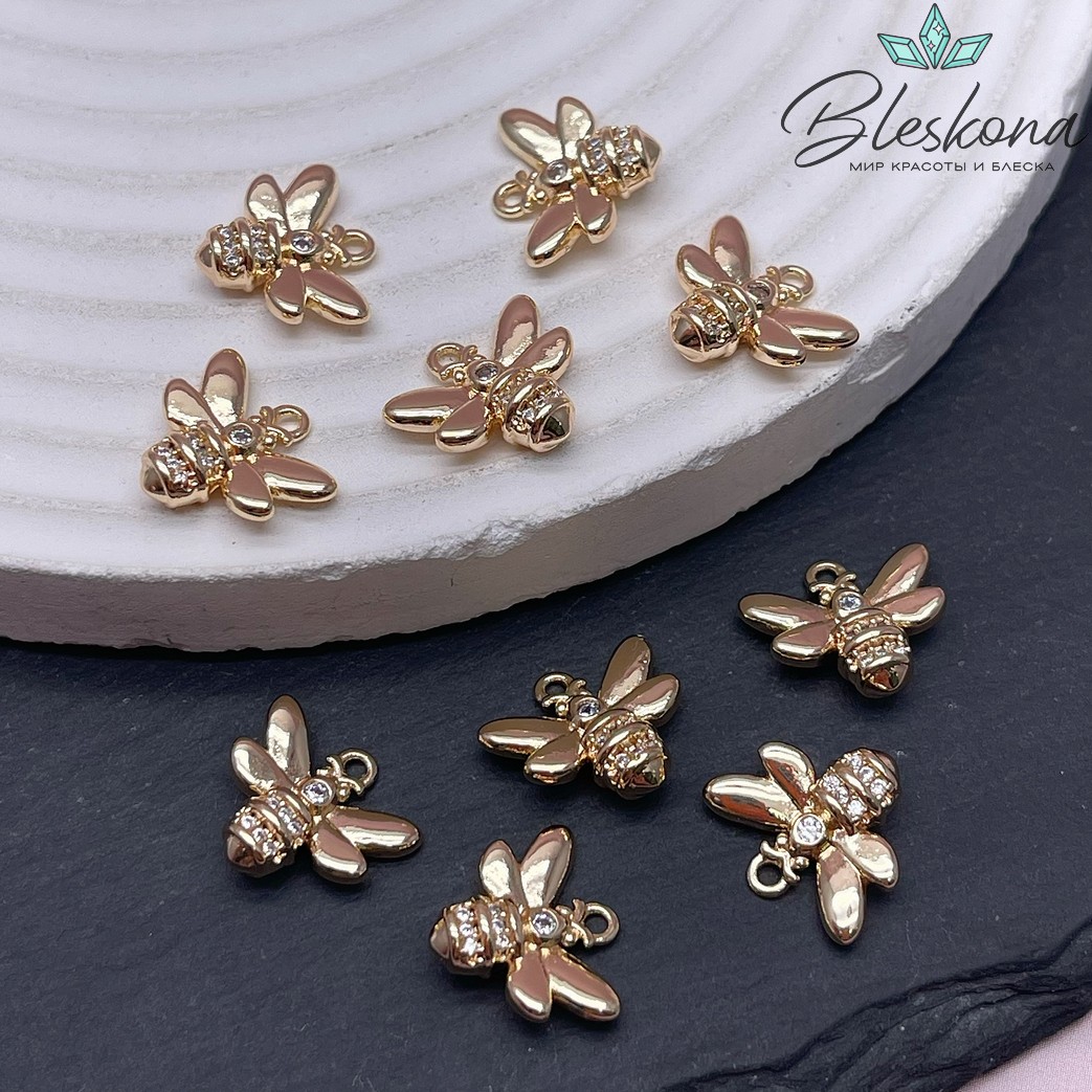 12*13,5 мм Цвет золото, Подвеска Пчелка с цирконами