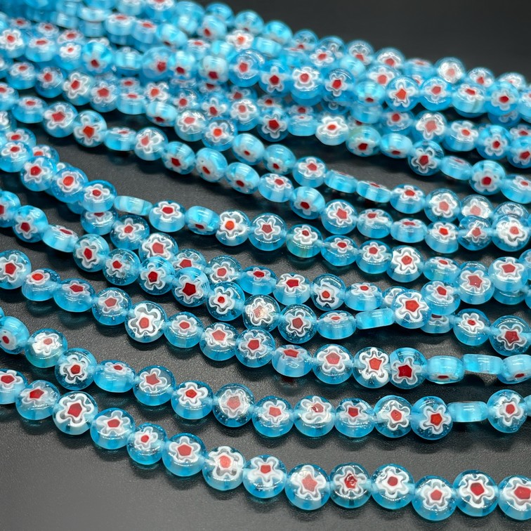 Муранское стекло синее круг цветок  6 мм