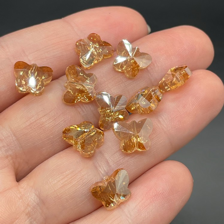 10 мм, Стекло Lux бусина бабочка охра уп.10шт 