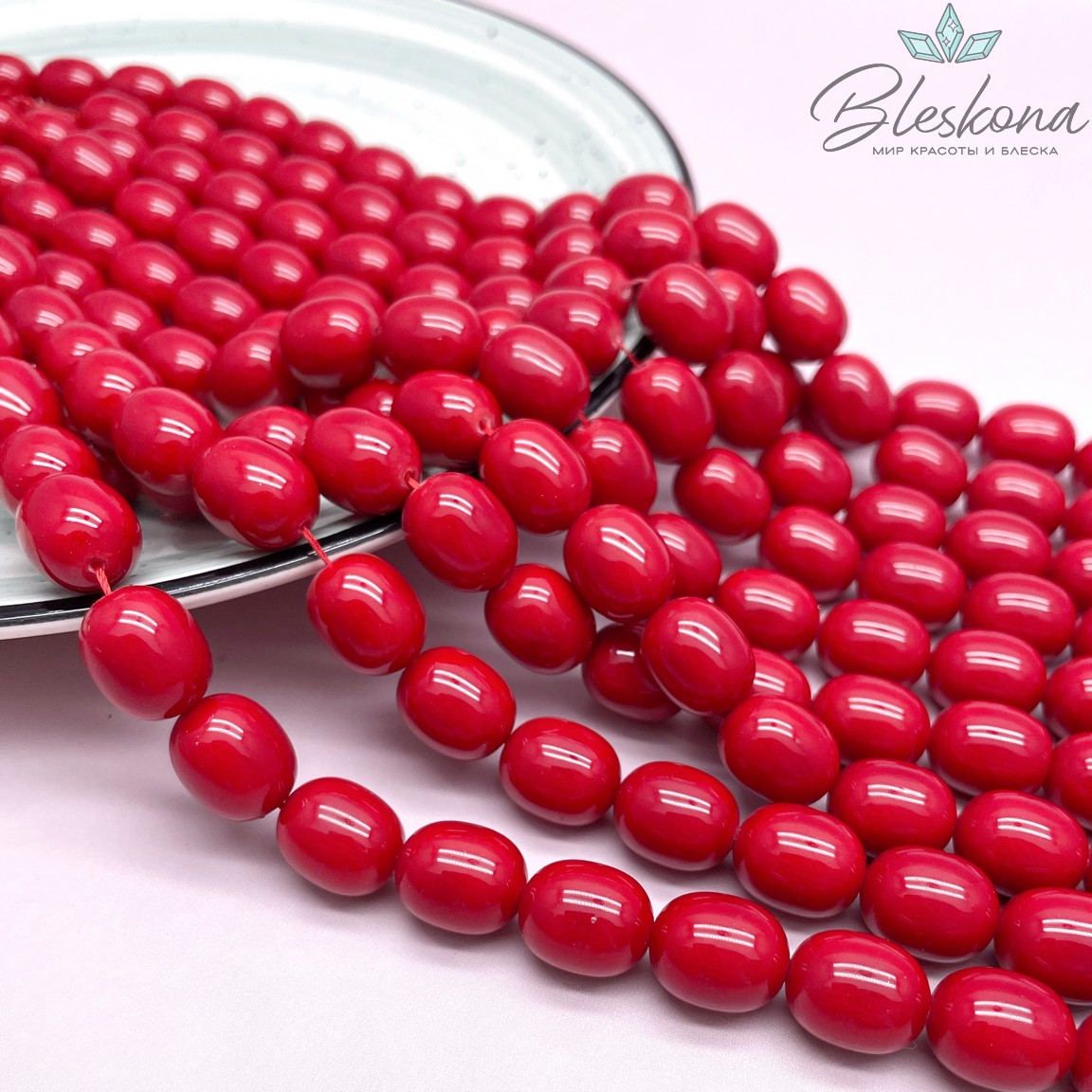 Жемчуг Майорка бочата, цвет красный 14*12 мм 