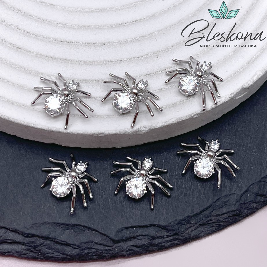 12,7*17,3 мм Цвет серебро, Подвеска Паук с цирконами 