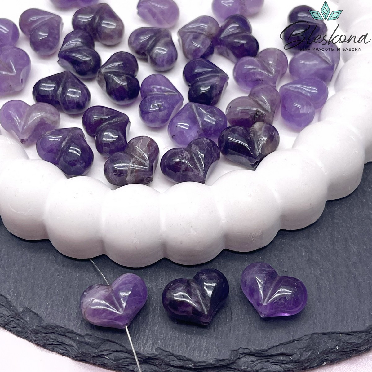 Бусина Сердце Аметист 11*15 мм штучно