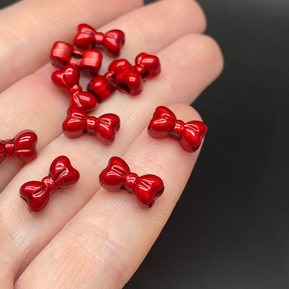 6*11,5 мм , Бусина бант красная эмаль уп.10шт