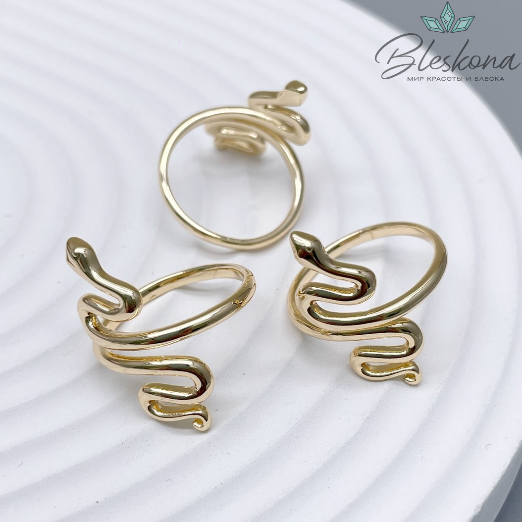 18,5 мм, Цвет золото, Кольцо безразмерное змея гладкая