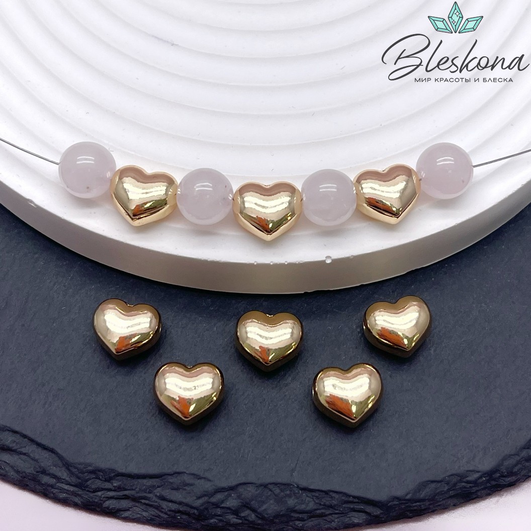 8,8*10,2 мм Цвет золото, Бусина сердце гладкое