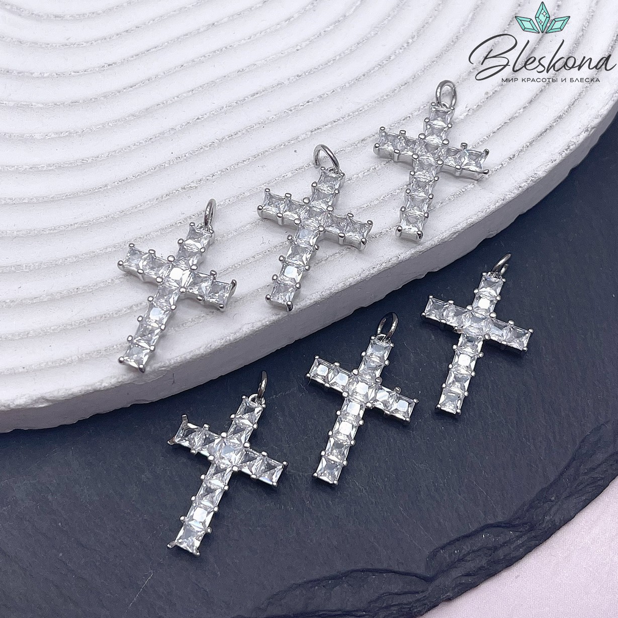 23*16 мм Цвет серебро, Подвеска Крест цирконы 