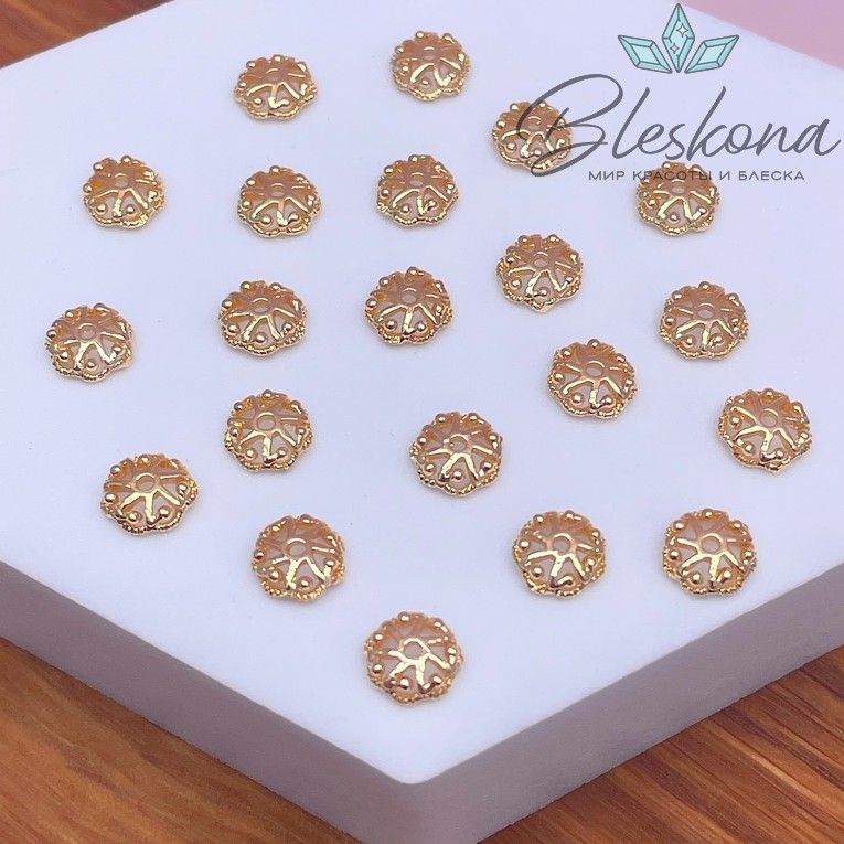 7 мм Цвет золото, Шапочка узор