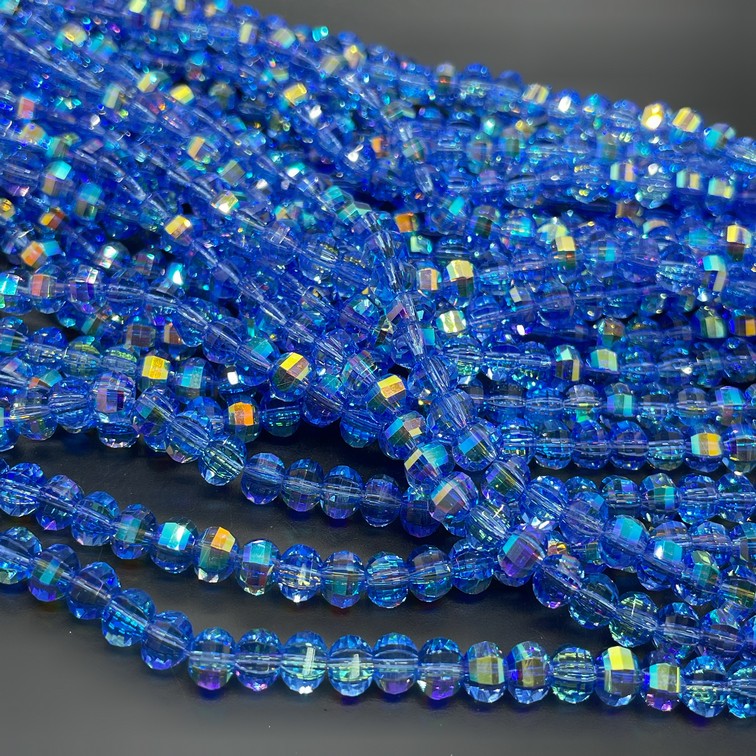 4,5*6 мм Стекло Lux, рондель прямоуг. огр., цвет синий  переливом