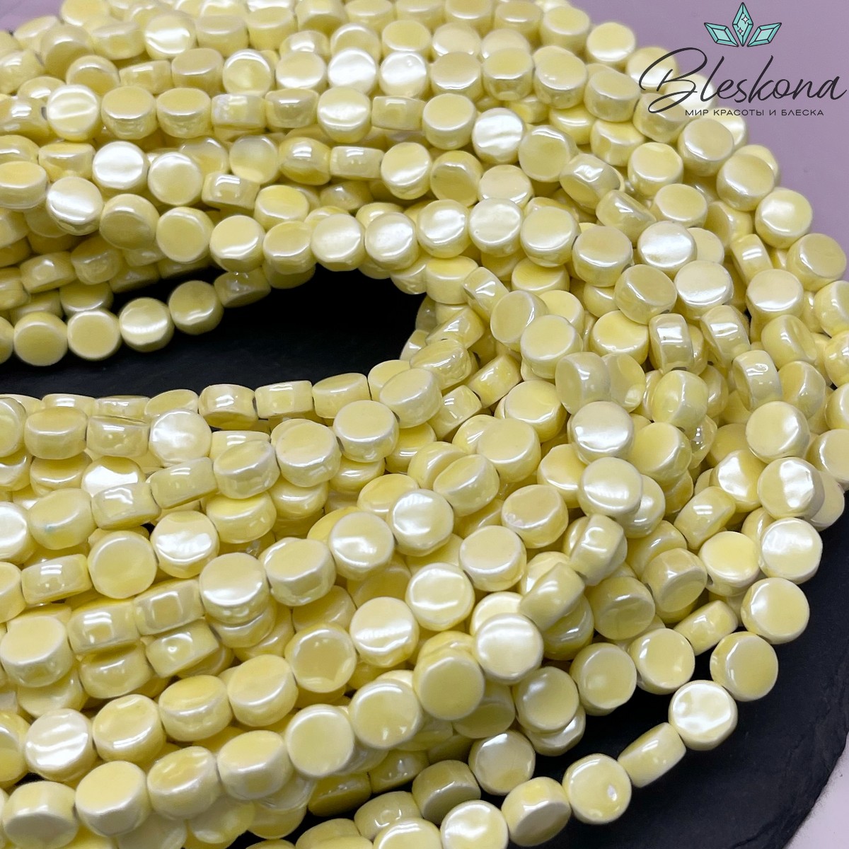 7,5 мм Бусина Таблетка (круг), керамика цвет светло-желтый