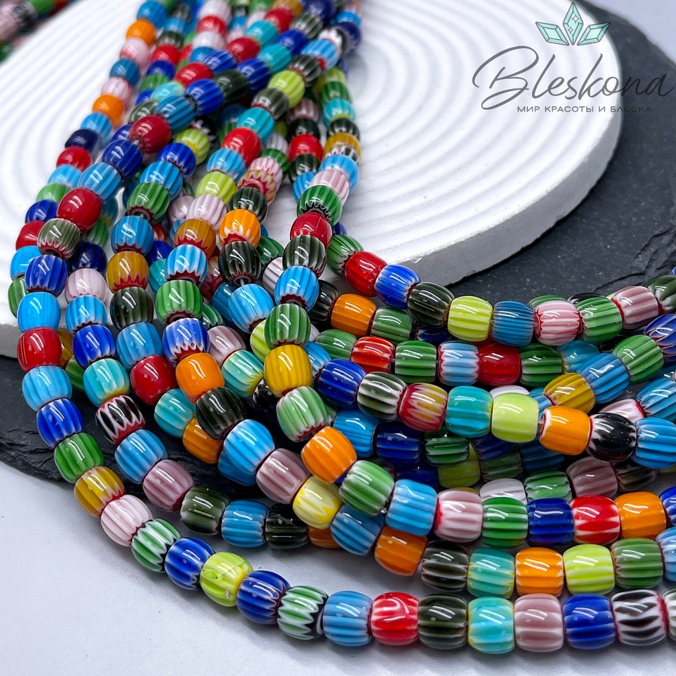 Муранское стекло бочата микс, полосы 7*8 мм