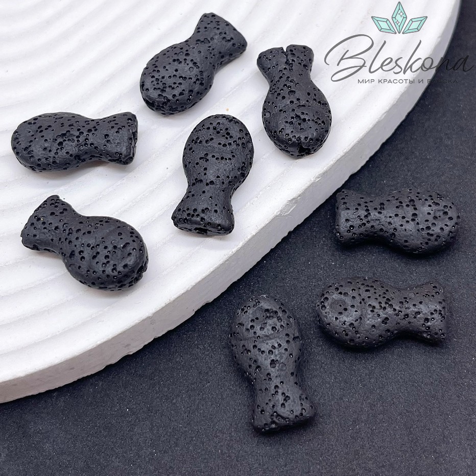 Бусина рыбка Лава Вулканическая черная 22*12 мм