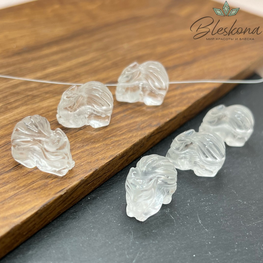 12*17 мм Резная Бусина Девятихвостая Лиса №1 Горный Хрусталь