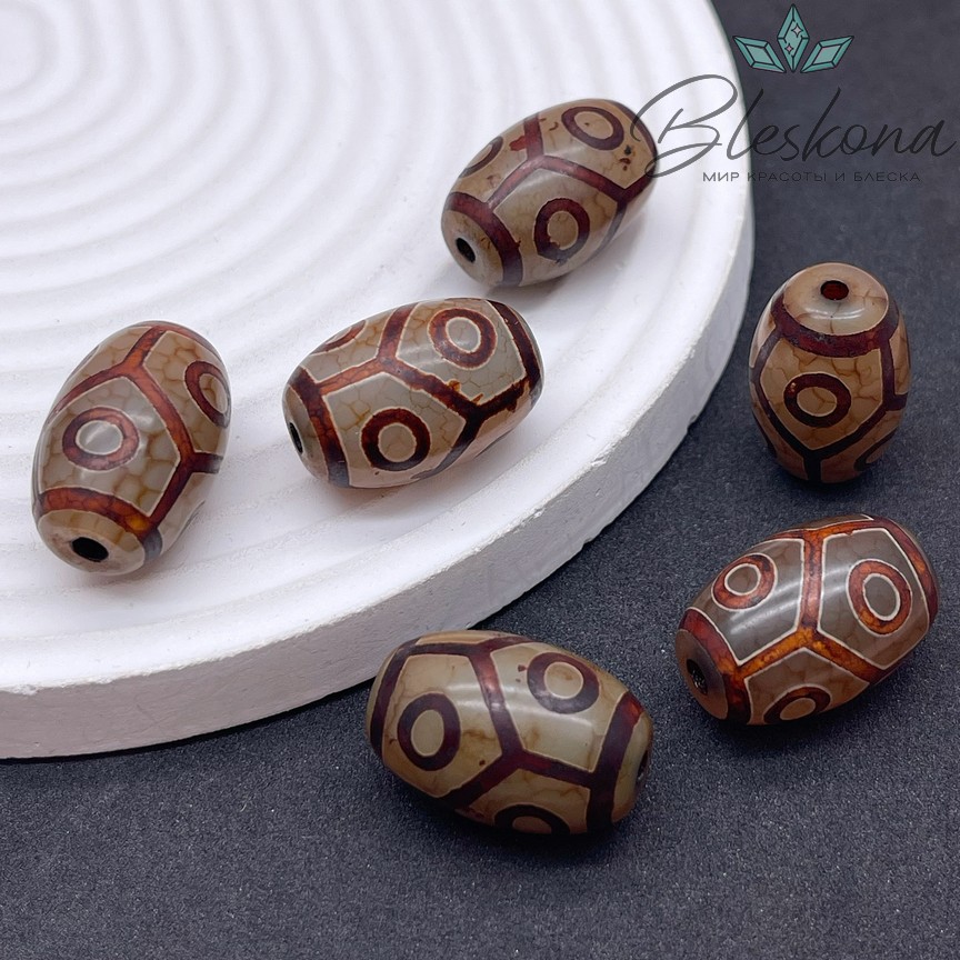 Бусина Дзи 6 глаз Черепаха серо-коричневый бочонок 22*15 мм