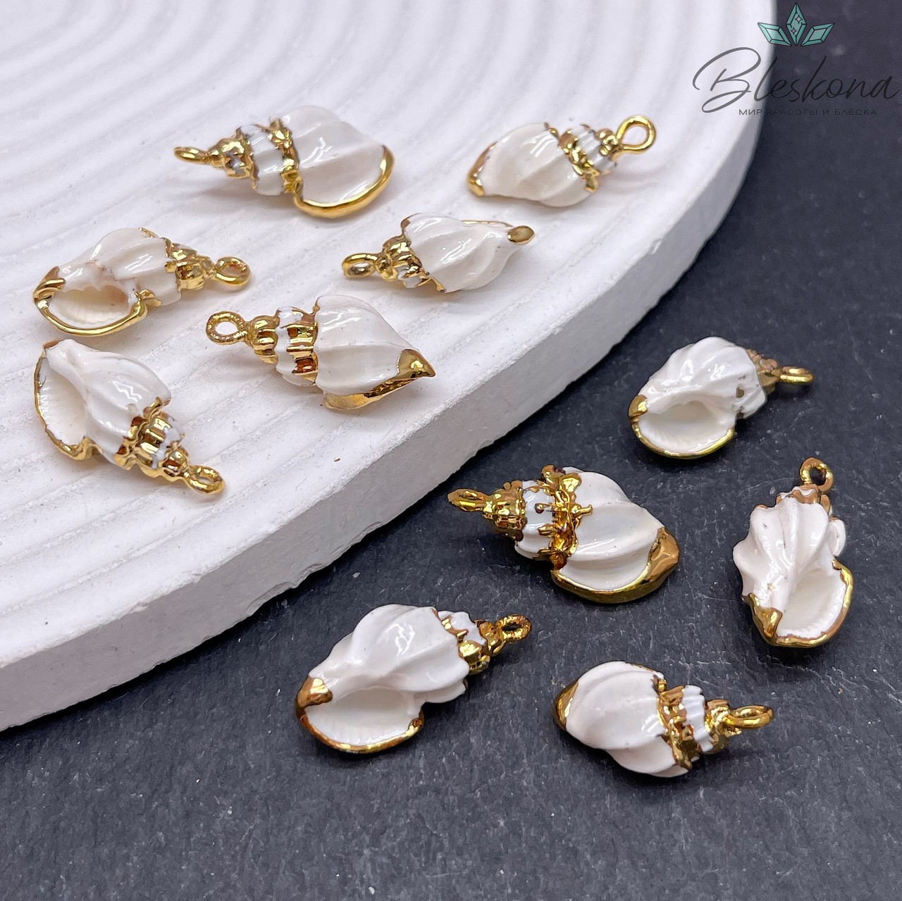 (18,5-19)*(8-9) мм, Цвет золото, Подвеска Ракушка мини белая