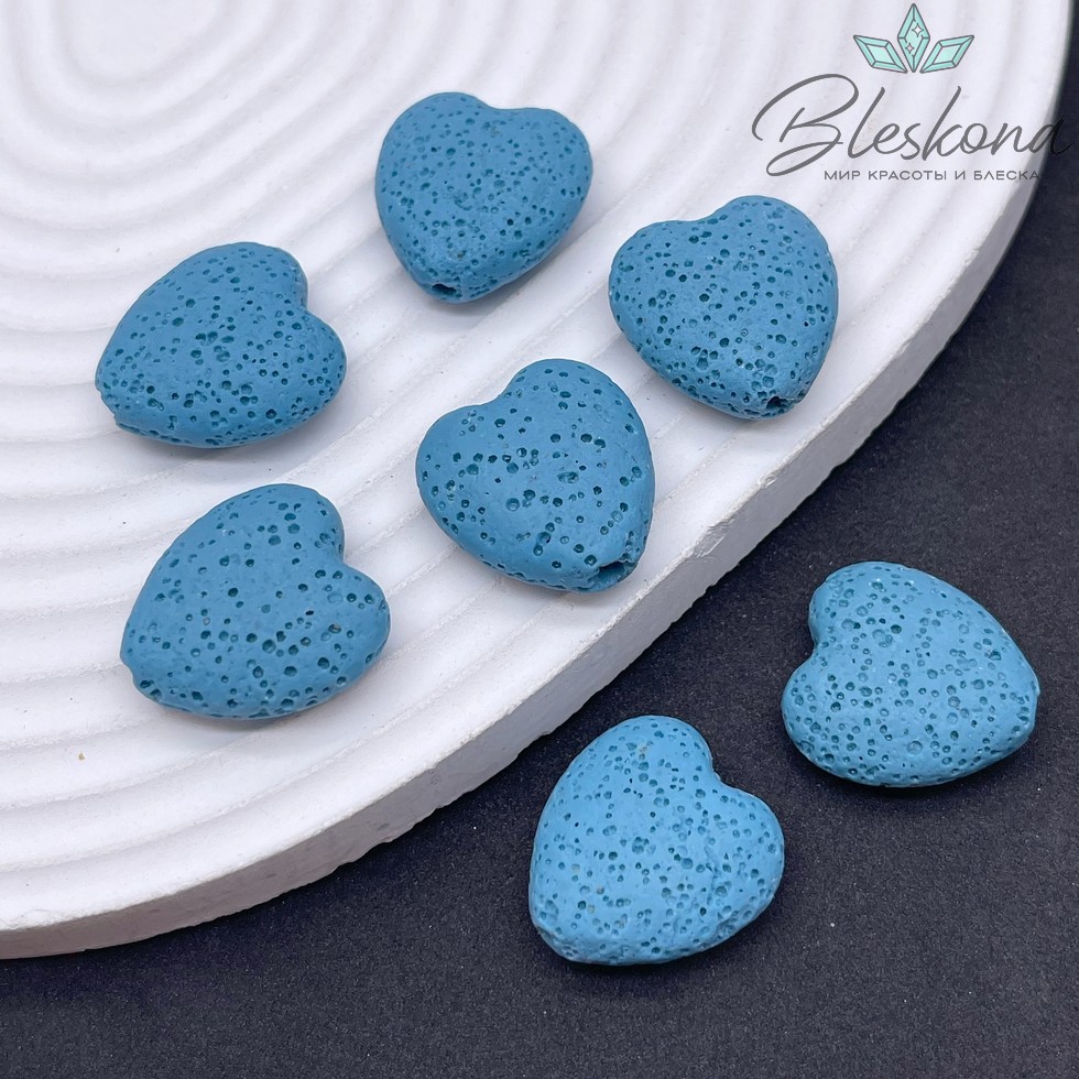 Бусина сердце Лава Вулканическая голубое 20*19 мм
