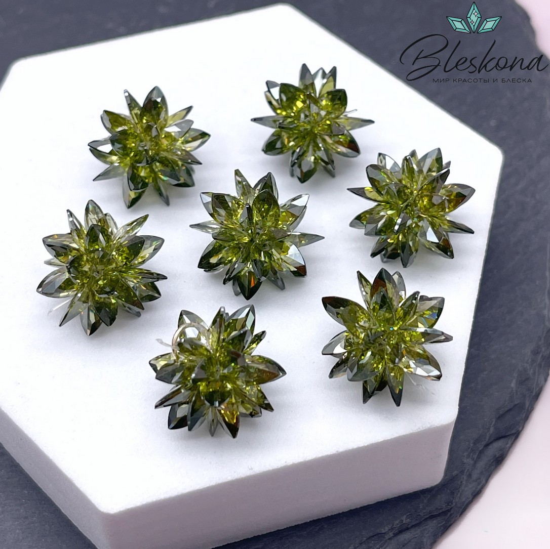 15*17 мм, Подвеска Циркон зеленый ежик (кубический цирконий, фианит) 