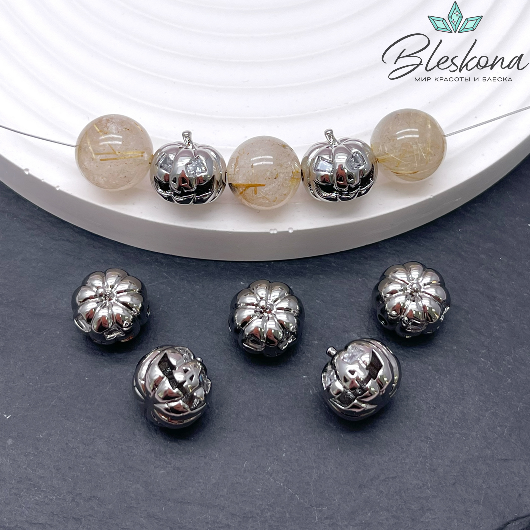 11,5*11 мм Цвет серебро, Бусина Тыква цирконы