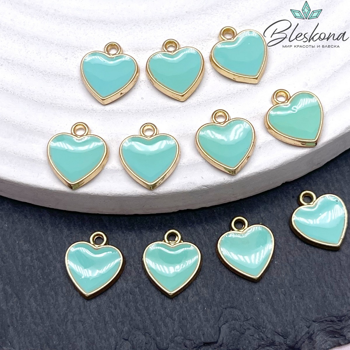 10*11мм Цвет золото, Подвеска сердце бирюзовая эмаль