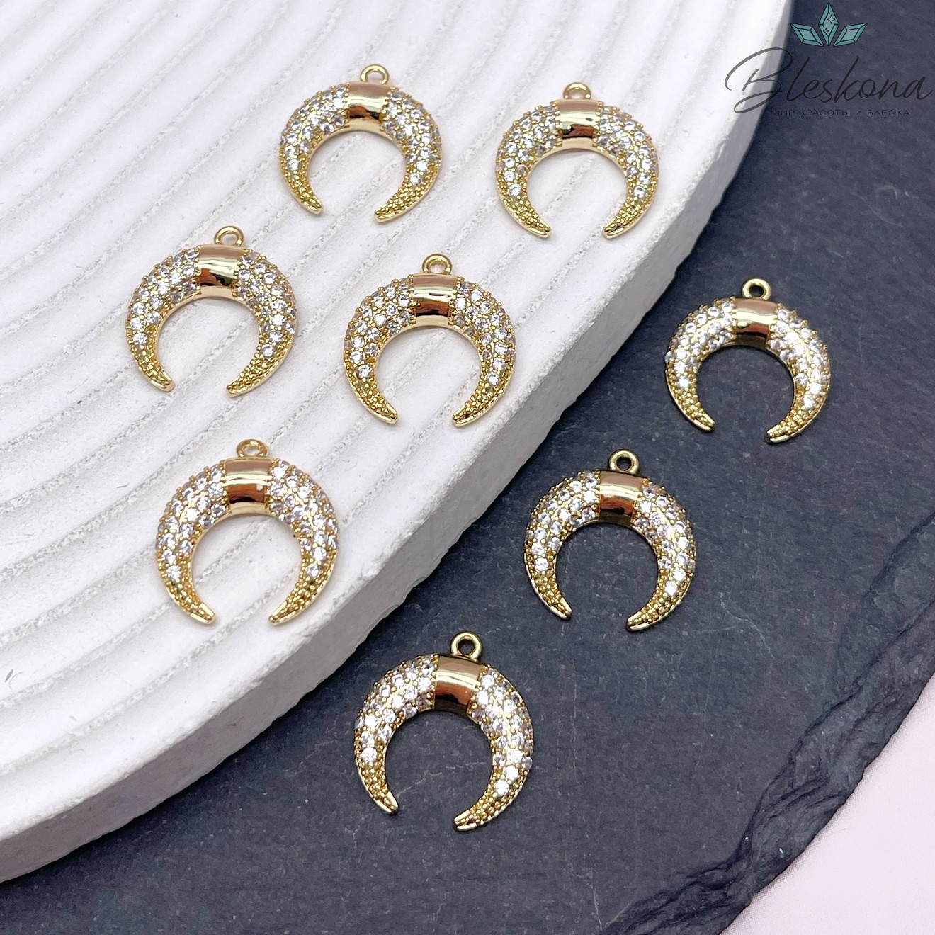 16*15 мм Цвет золото, Подвеска Лунница с цирконами