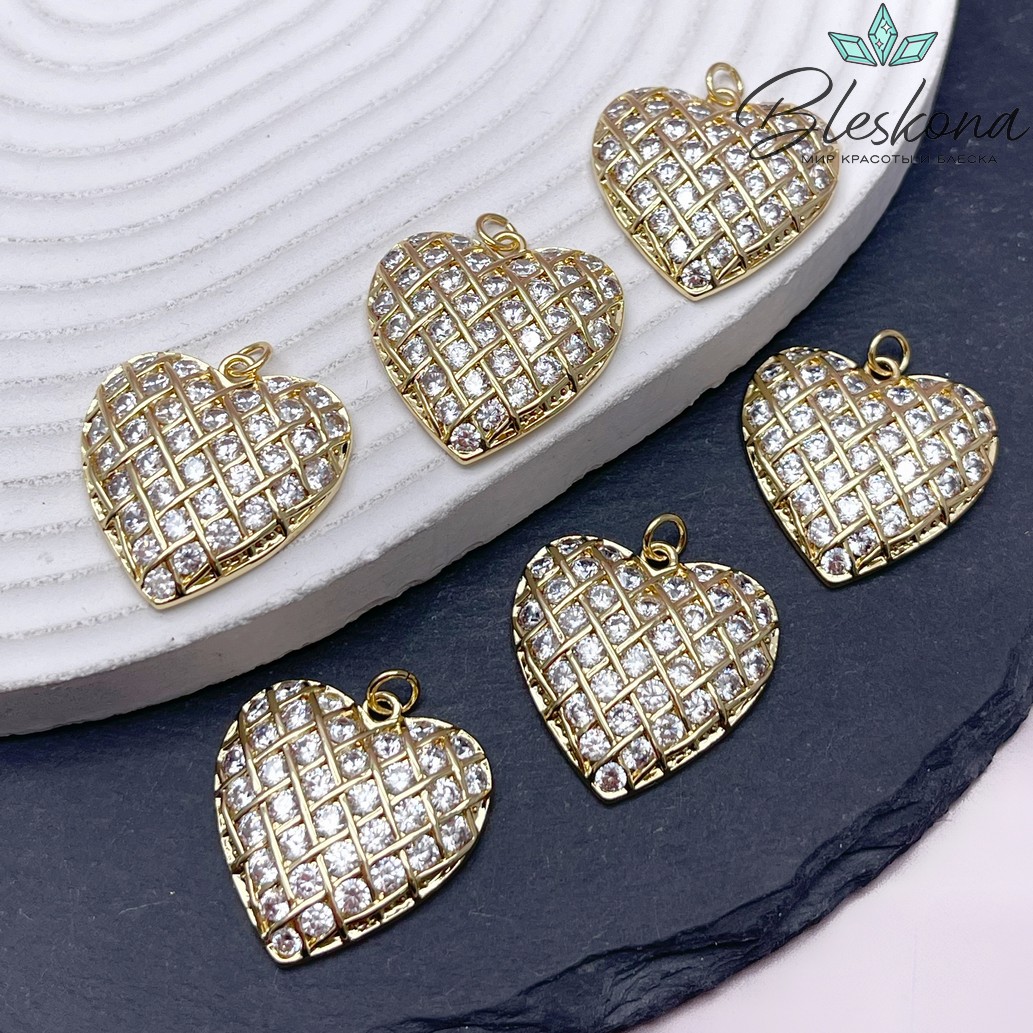 26*25 мм Цвет золото, Подвеска сердце с цирконами 