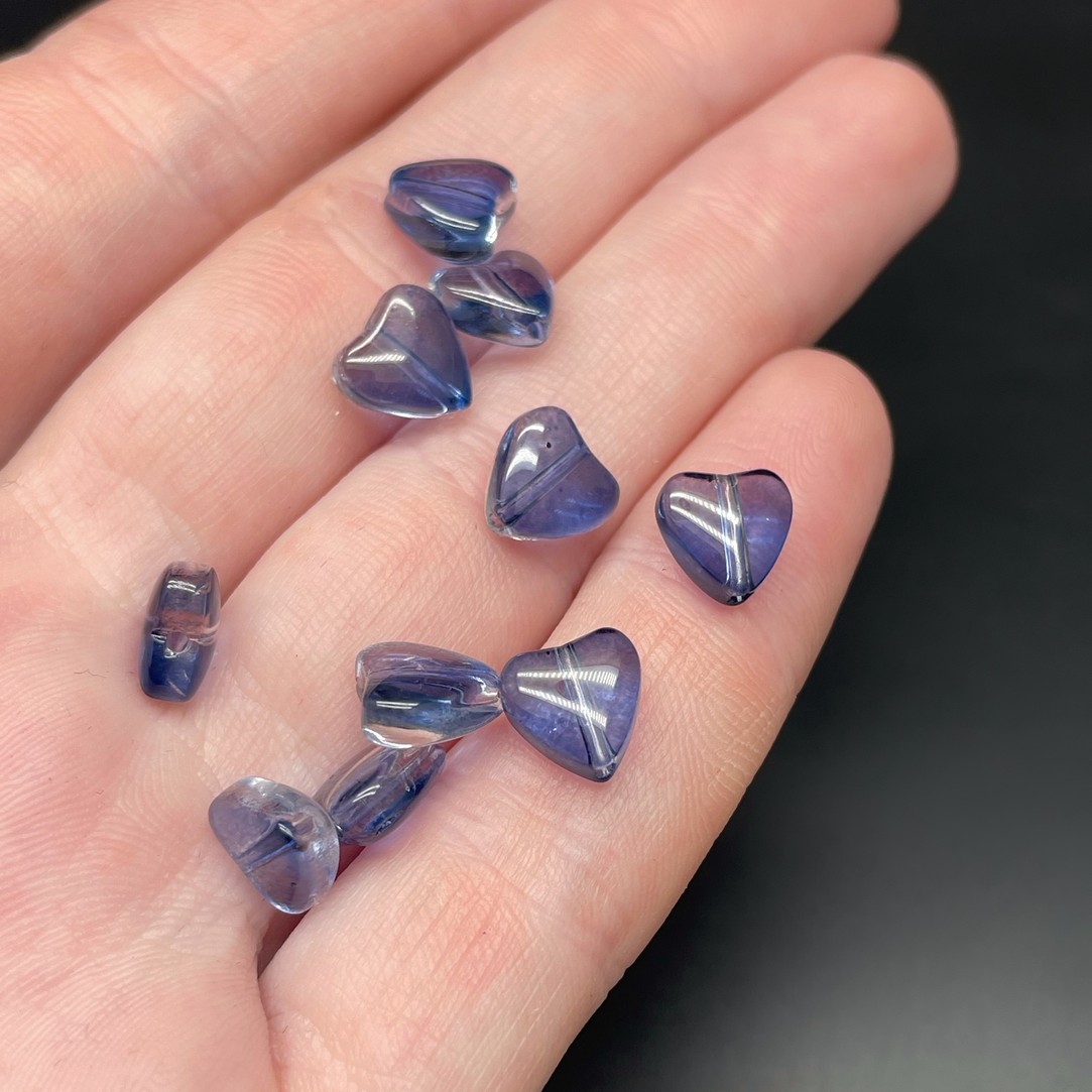 6,5 мм, Стекло сердце синее  уп.10 шт 