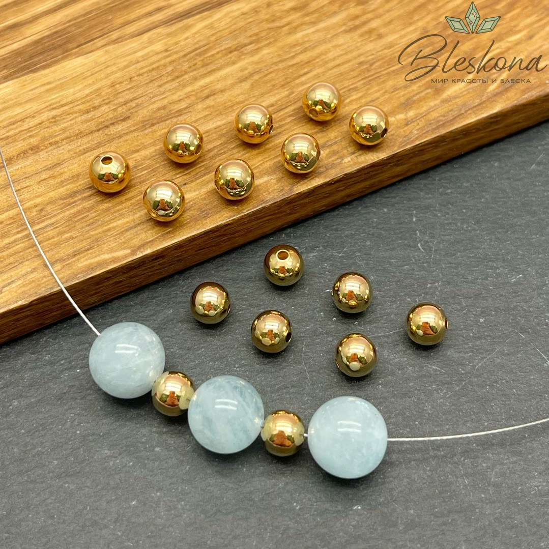 6 мм Цвет золото, Бусина гладкая