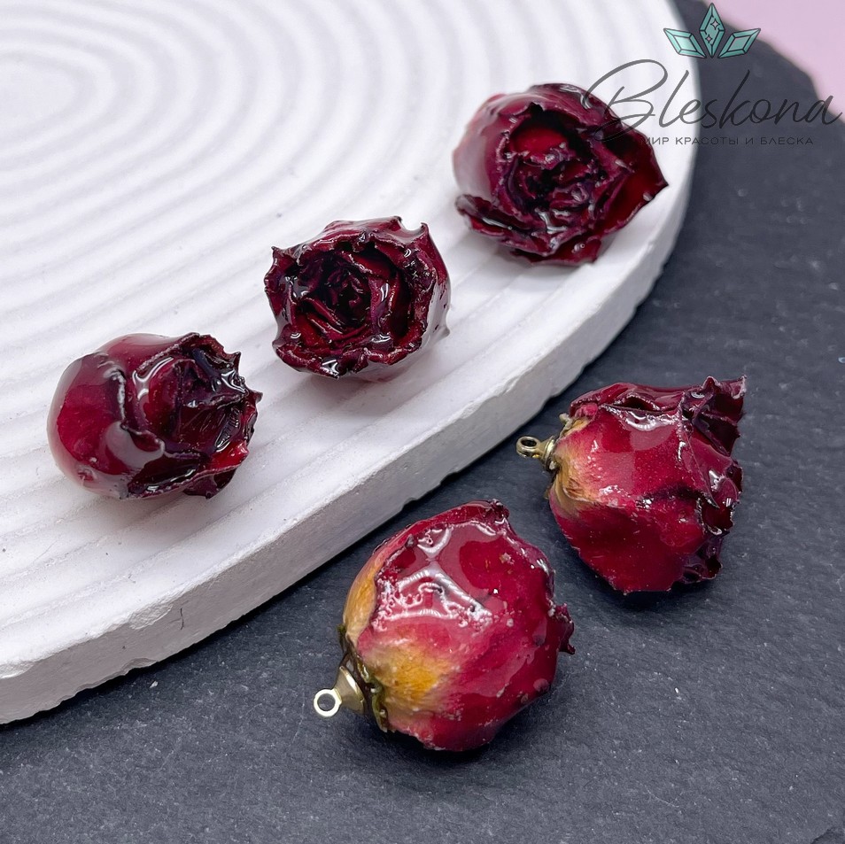 22-26 мм, Цвет золото, Подвеска роза в эпоксидной смоле №2